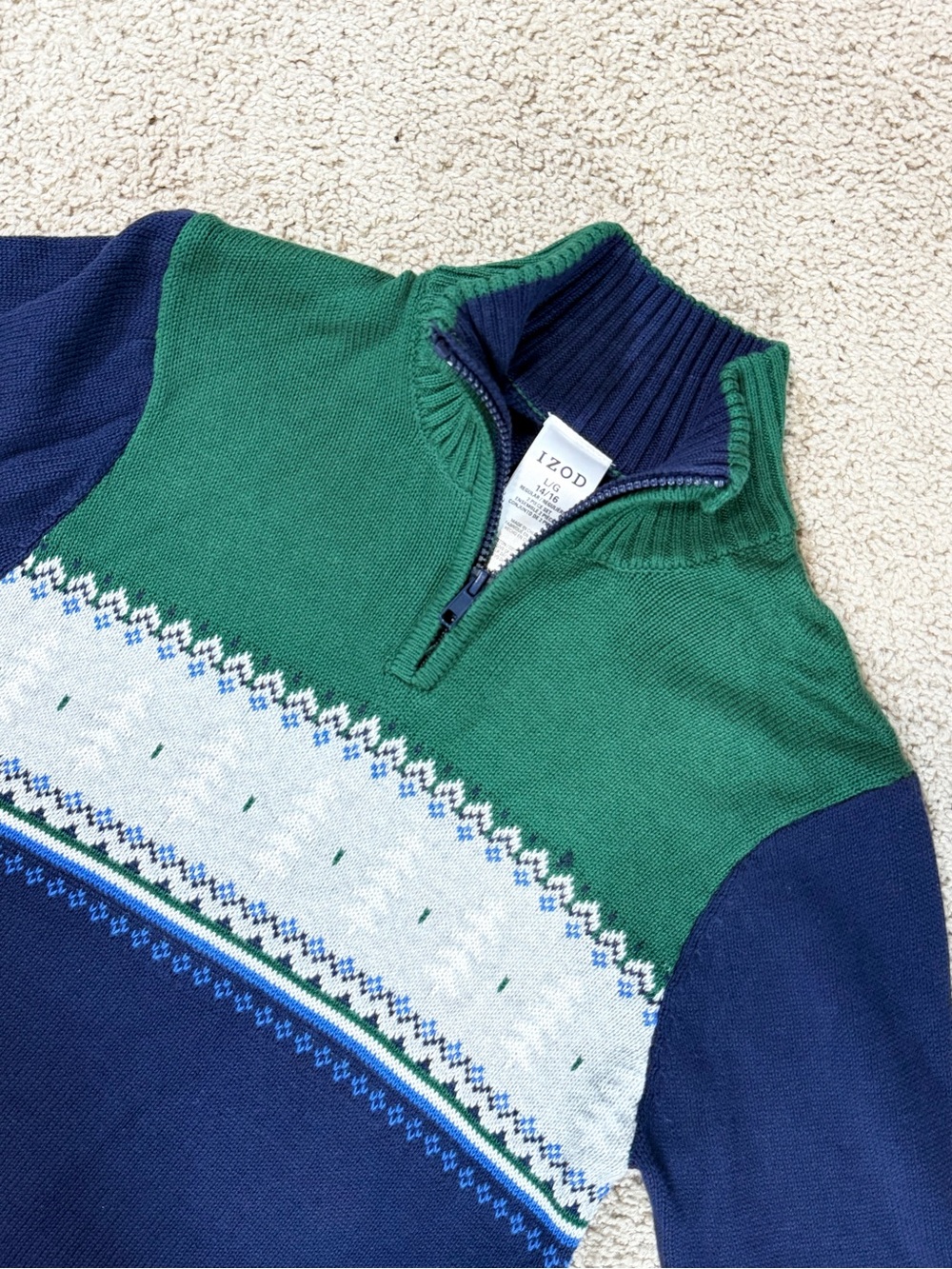 NWT Izod Green and Navy Half-Zip Fair Isle Sweater M